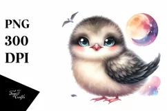 Whimsical Baby Arctic Skua with Moon | Clipart Product Image 3