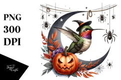 Hummingbird Dressed for Halloween on Half Moon PNG Product Image 1