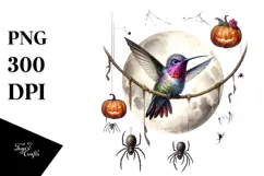 Hummingbird Dressed for Halloween on Half Moon PNG Product Image 1