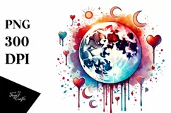 Sketches of Half Moon with Blood and Hearts Watercolor PNG Product Image 1
