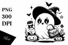 Cute Ghost with Purse Holding Coffee PNG Product Image 3