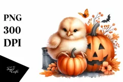 Cute Baby Chicken with Halloween Pumpkin PNG Product Image 3