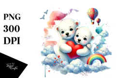 2 Baby Polar Bear Holding Heart PNG Product Image 1