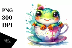 Adorable Baby Frog in Tea Cup | Clipart Product Image 3