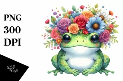 Colorful Frog with Flower Crown PNG Product Image 1