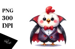 Funny Watercolor Whimsical Vampire Chicken Clipart Product Image 1