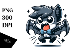 Cartoon Bat with Bowtie and Cross-Eyed Despair, PNG Product Image 1
