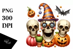 Funny Watercolor Halloween Skull Clipart Product Image 3