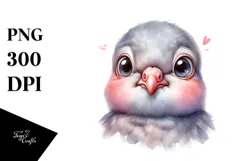 Watercolor Baby Dove Portrait with Goofy Smile | Clipart Product Image 1