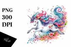 Colorful Unicorn Tumbling Spring Petals | Clipart Product Image 1