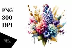 Abstract Bouquet with Hyacinth in Gold Foil Clipart Product Image 1