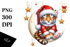 Baby Tiger Christmas Moon Stars Clipart Product Image 1