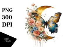 Watercolor Butterfly with Gold Foil PNG Product Image 1