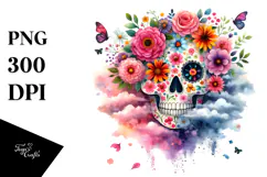 Colorful Skull with Spring Flowers PNG Product Image 1
