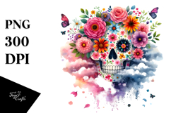 Colorful Skull with Spring Flowers PNG Product Image 1