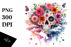 Colorful Skull with Spring Flowers PNG Product Image 1