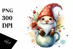 Cute Smiling Gnome in Vase | Sublimation Clipart Product Image 1
