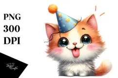 Playful Cat with Party Hat PNG Product Image 1