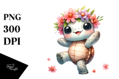 Watercolor Cartoon Turtle Dancing with Flower Crown Product Image 1
