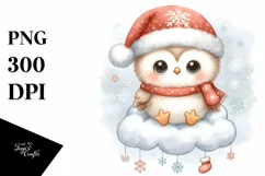 Santa Owl on Cloud PNG Product Image 1