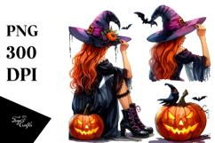 Vibrant Witch Halloween Pumpkin | Sublimation Clipart Product Image 1