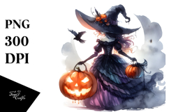 Vibrant Witch Halloween Pumpkin | Sublimation Clipart Product Image 1