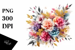 Abstract Bouquet with Carnation in Gold Foil Clipart Product Image 1