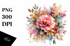Abstract Bouquet with Carnation in Gold Foil Clipart Product Image 1