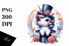 Baby Unicorn with Magician's Hat PNG Product Image 1
