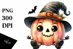 Funny Watercolor Halloween Pumpkin Clipart Product Image 1
