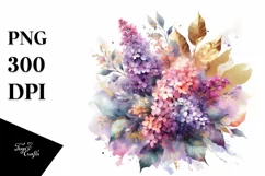 Abstract Bouquet with Lilac in Gold Foil Clipart Product Image 3