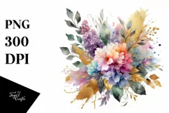 Abstract Bouquet with Lilac in Gold Foil Clipart Product Image 3