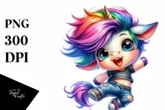 Cute Baby Unicorn Running PNG Product Image 3