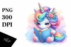 Baby Unicorn Reading a Book PNG Product Image 1
