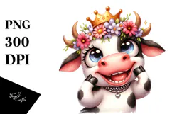 Cartoony Cow with Flower Crown PNG Product Image 1