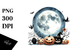 Funny Halloween Clipart with Full Moon PNG Product Image 1