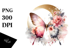 Watercolor Boho Butterfly with Gold Foil PNG Product Image 1