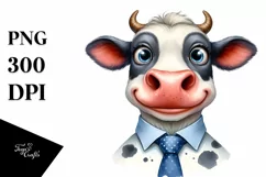 Cow Charming Tie Cow Portrait | Cartoon Clipart Product Image 1