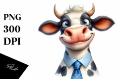 Cow Amusing Tie Cow Portrait | Cartoon Clipart Product Image 1