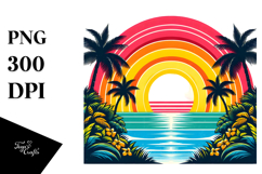 Retro Tropical Rainbow Sunset, PNG Product Image 1
