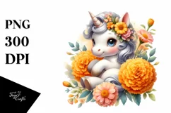 Pastel Baby Unicorn with Marigold | Sublimation | Clipart Product Image 1