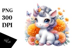 Pastel Baby Unicorn with Marigold | Sublimation | Clipart Product Image 3