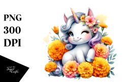 Pastel Baby Unicorn with Marigold | Sublimation | Clipart Product Image 3
