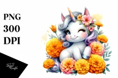 Pastel Baby Unicorn with Marigold | Sublimation | Clipart Product Image 3