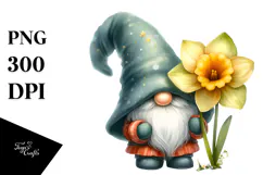 Happy Gnome with Daffodil, PNG Product Image 1