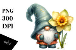 Cute GNOME with Daffodil PNG Product Image 1