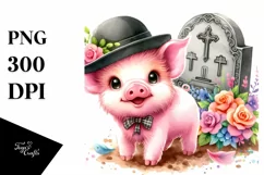 Cute Baby Pig with Grave | Clipart Product Image 1