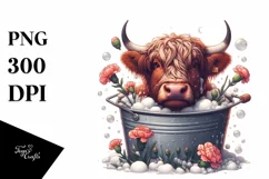 Highland Cow Carnation Bucket | Sublimation Clipart Product Image 3