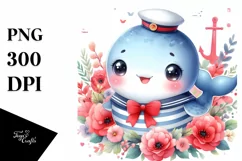 Colorful Baby Whale with Sailor | Clipart Product Image 3
