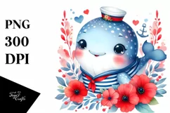 Colorful Baby Whale with Sailor | Clipart Product Image 1